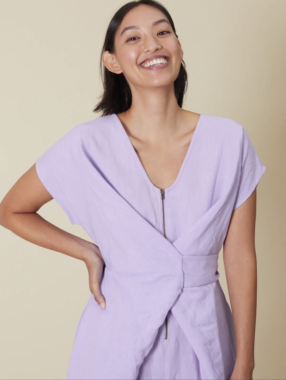 NWT Rujuta Sheth NYC Linen Cotton Surplice Jumpsuit Matcha Medium - Picture 2 of 8